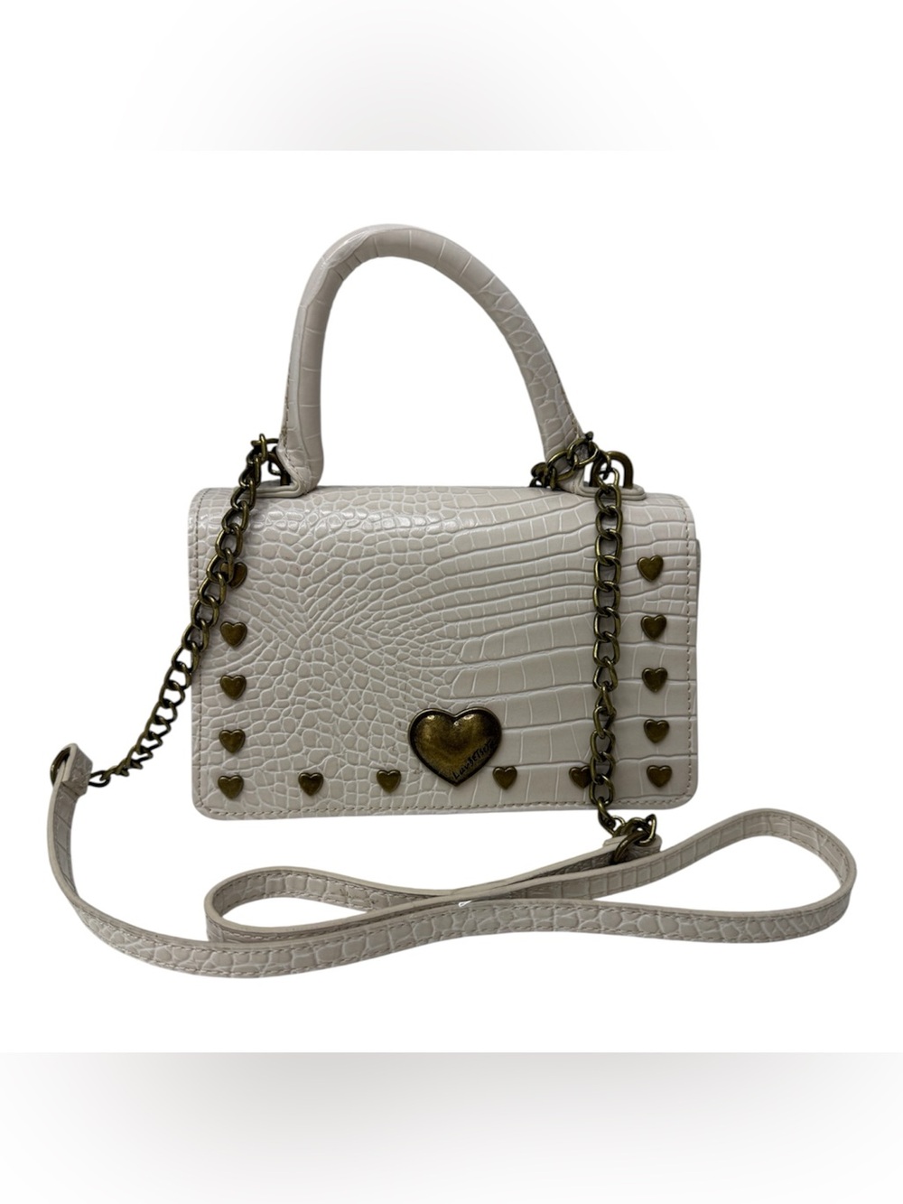 Luv Betsey by Betsey Johnson white handbag featuring a croc-embossed design